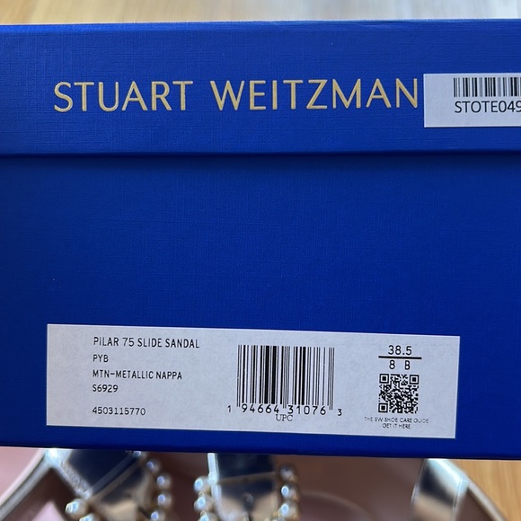 Stuart Weitzman Embellished-Buckle Metallic Leather Sandals - Picture 6 of 11